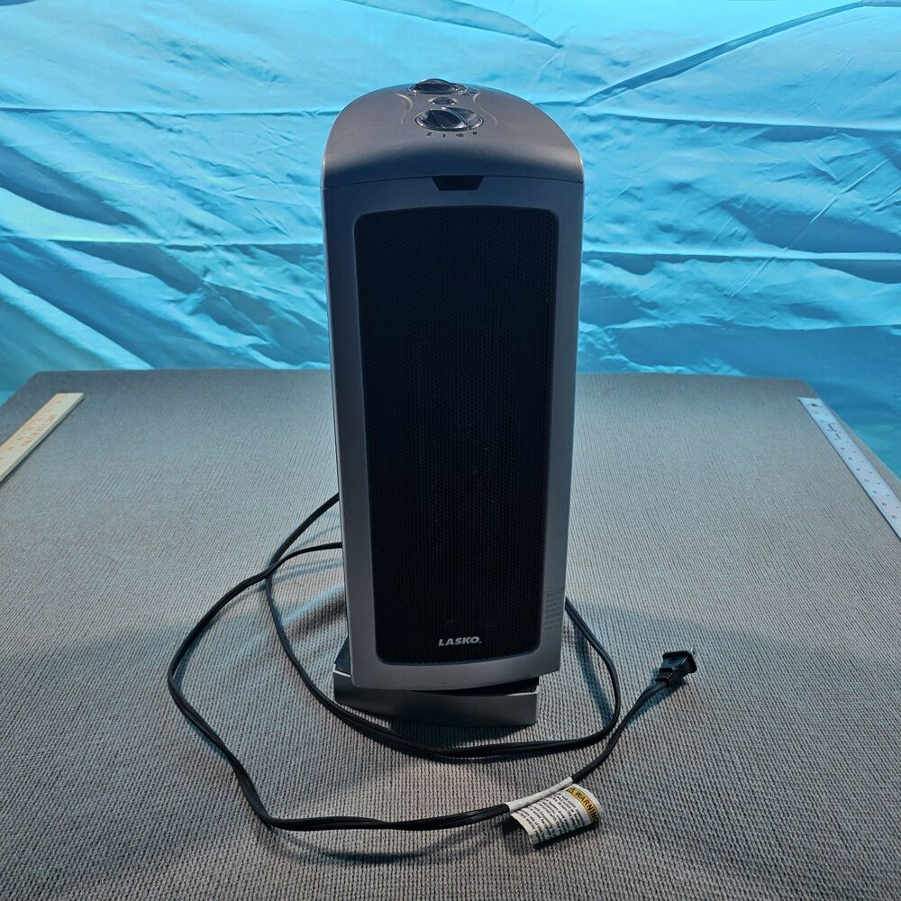 Lasko Oscillating Tower Space Heater, 2 Heat Settings, Dial, 120V Gray/Black